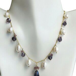 Freshwater pearl and purple Swarovski crystal necklace